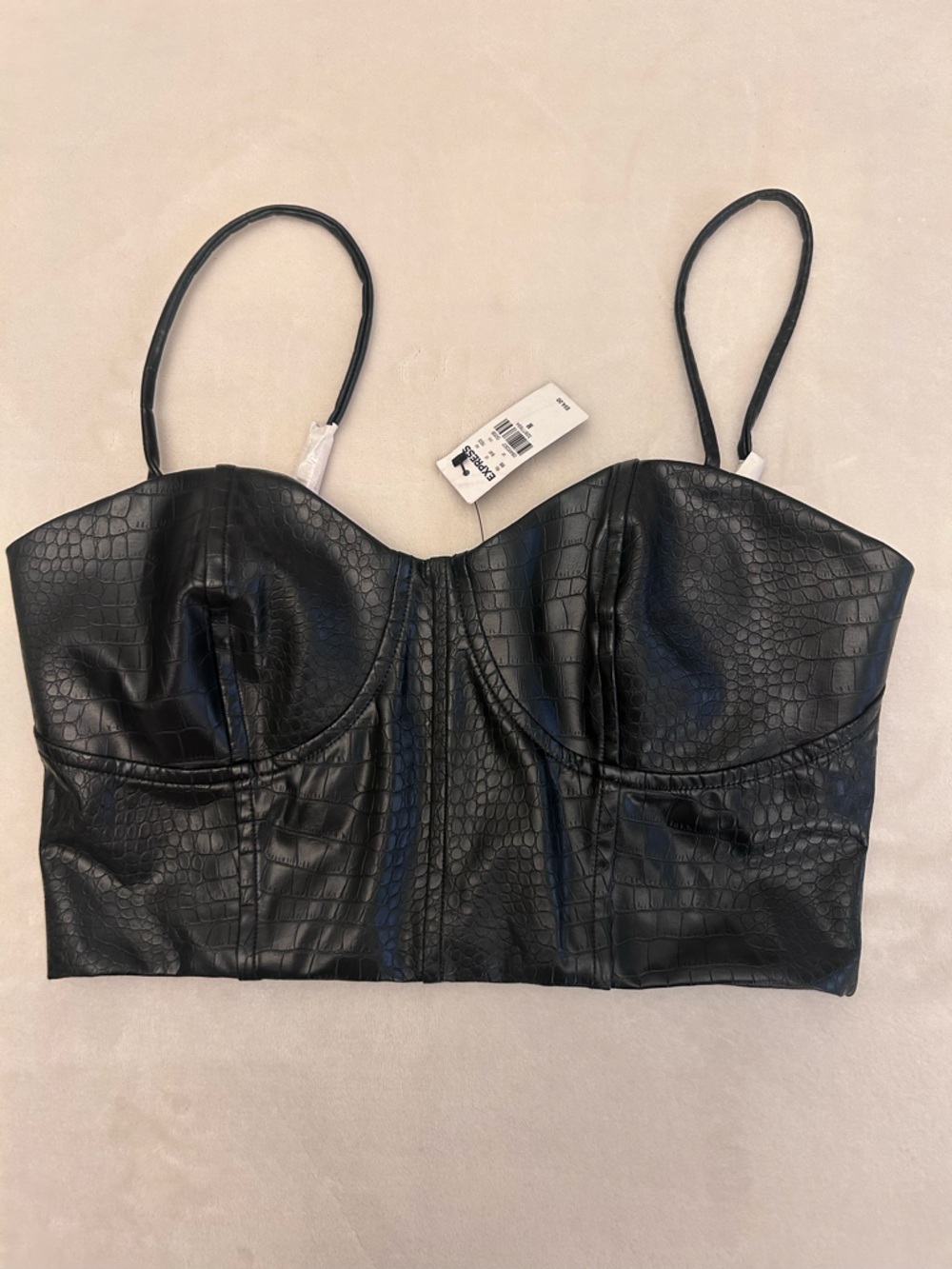 Express Black Faux Croc Bustier Crop Top